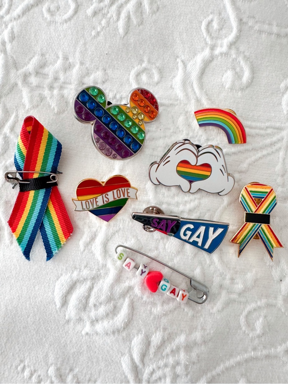 pride rainbow pin lot (including 2 disney pins!) mickey say gay